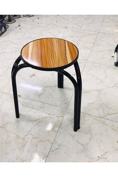 rexa Backless Round Wooden Top Portable Stackable Stools with Metal Frame