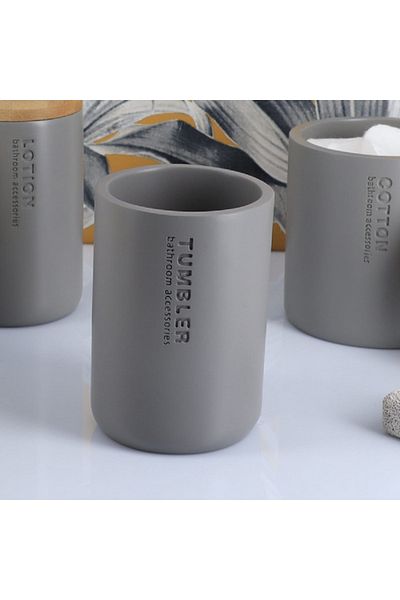 Tendance Loudis High Quality Durable Round Polyresin Bathroom Tumbler Matte Grey 350ml