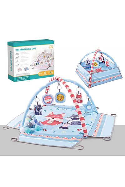 mr-everything Novo 4 em 1 Baby Play Gym Mat Tummy Time Activity Mat com Brinquedos Suspensos Destacáveis