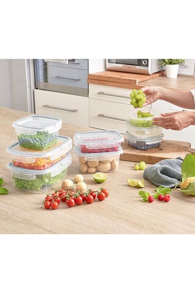 Snips 3-Piece Plastic Square Food Container Set Clear and Blue 1 Liter