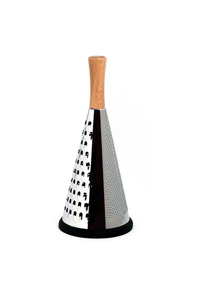 Alsaif Gallery Steel Grater, Alsaif Gallery, Two-Sided, Wooden Handle, Pyramid - Silver