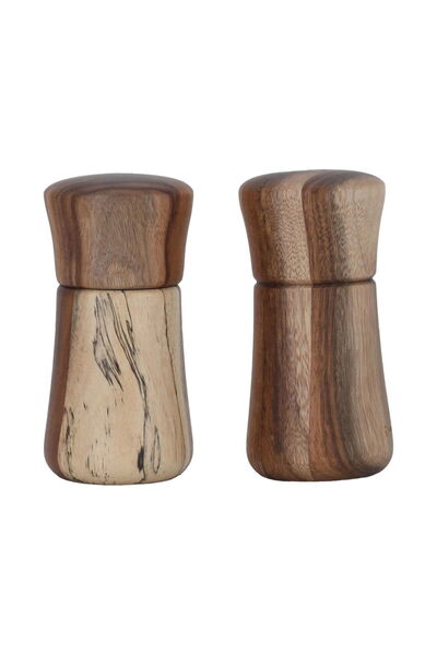 Generic طقم مطحنة ملح خشبية من معرض السيف، قطعتان - بني