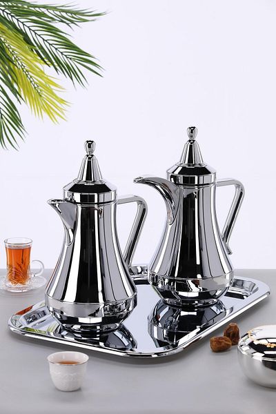 aljahwari 2-piece tea and coffee thermos set, nickel silver