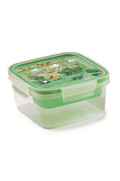 Snips High-Quality Dino Kids Square Lunch Box Green and Clear 0.80 Liter