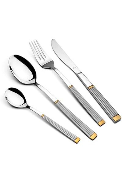 Arshia Arshia 48-Piece Gold & Silver Cutlery Set with Stand – 18/10 Stainless Steel, Polished Finish