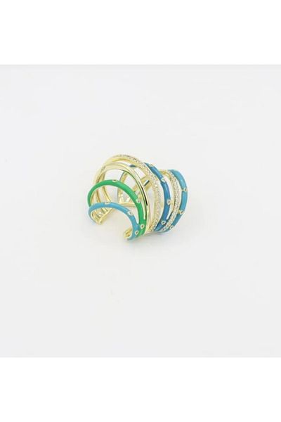 AychaAksesuar Colorful Enamel Zircon Stone Blue Green Single Hole Multi-View Cartilage Earrings