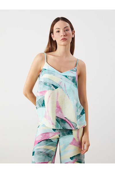 LC Waikiki Lcwaikiki Classic Mixed V-Neck Patterned Suspender Blouse