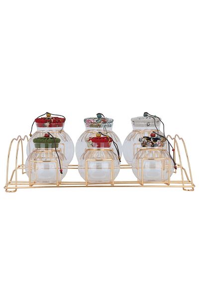 Alsaif Gallery Glass Jars Set, 7 Pieces, Golden Stand - Colorful