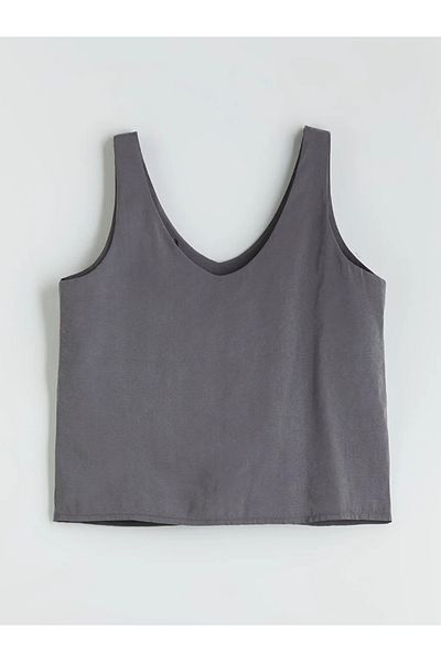 LC Waikiki Lcwaikiki Classic Anthracite V-Neck Modal Blend Blouse