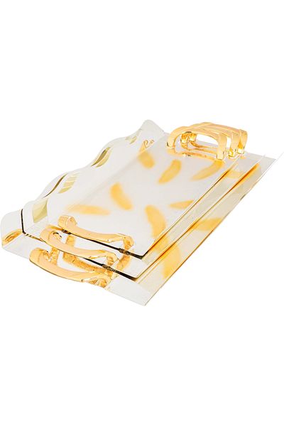 Alsaif Gallery Steel Serving Tray Set Alsaif Gallery, 3 Pieces - Silver