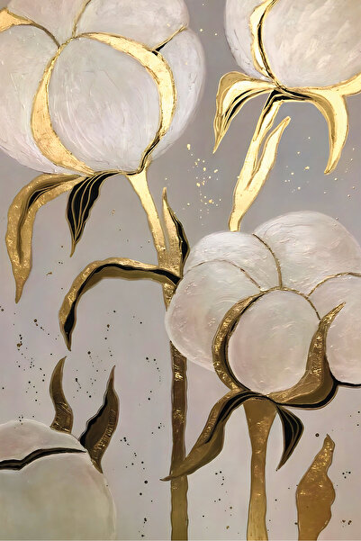 Harikabirev HARİKABİREV|GOLD RENKLİ PAMUK BİTKİSİ SOYUT KOMBİNİ |PLEKSİ ÇERÇEVELİ MDF PLKSMDF