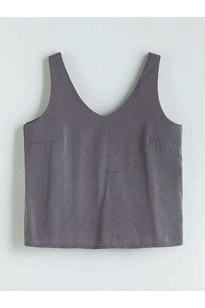 LC Waikiki Lcwaikiki Classic Anthracite V-Neck Modal Blend Blouse