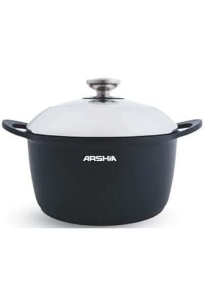 Arshia 28cm Die-Cast Aluminum Casserole – Teflon Non-Stick, Glass Lid, Heat-Resistant Handles