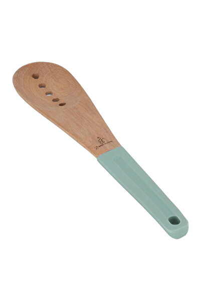 Generic Al Saif Gallery wooden spoon, silicone handle, perforated - green
