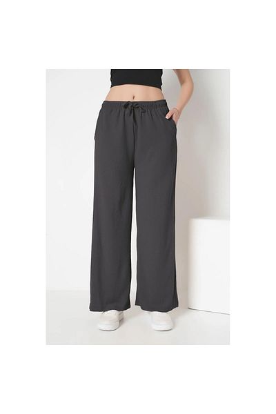 Intisimo Summer Pants, Breathable, Wide, With Pockets, Dark Grey - M