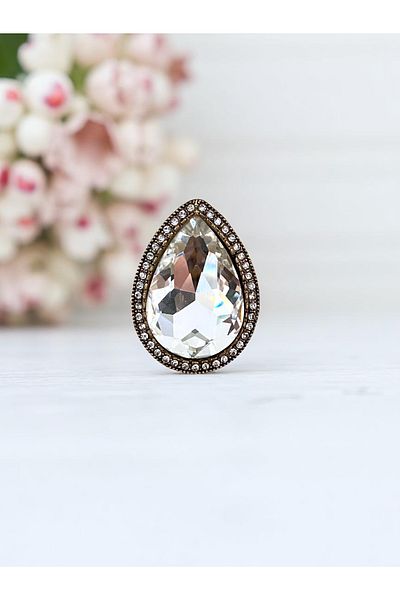 FAYRA ACCESSORIES Zircon Stone Big Water Drop Adjustable Ring