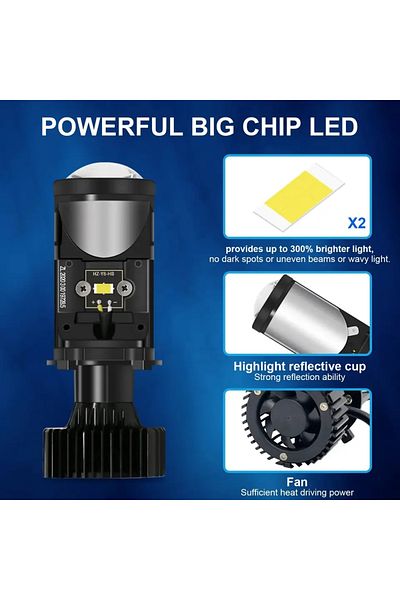 SONORH Set of 2 H4 LED Bulbs with Magnifier for Standard Headlights, 100W, Canbus without error on board