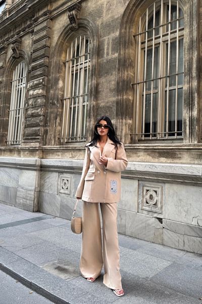hepimiz alalım Design label detail jacket - pant set - beige