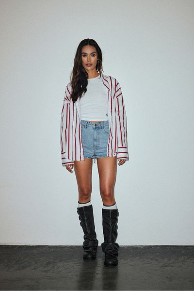 bases. Cămașă oversize din poplin cu dungi