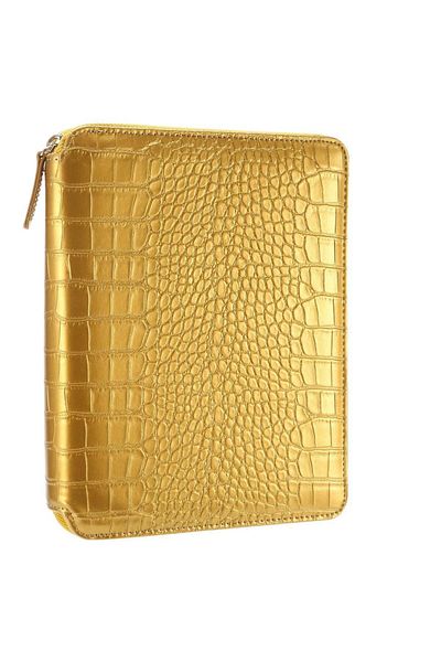 victoria journal Victoria Journals Croco Zipperfolder Dotted Organizer - Notebook Gold 14.8X21Cm