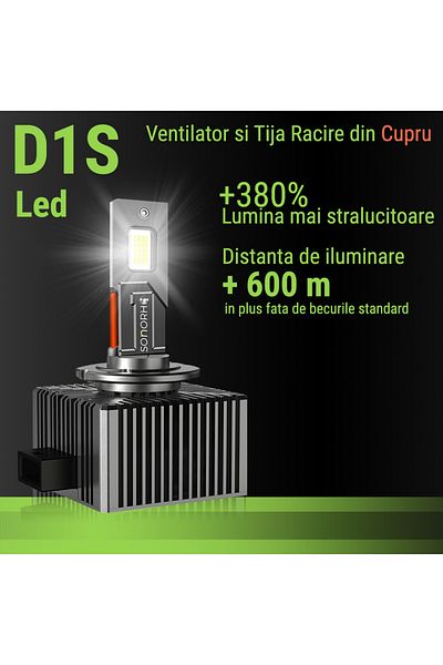 SONORH Xenon LED Bulbs D1S/D1R, 120W, 20000 Lumen, Canbus Plug&Play, 2 Pieces, Copper Fan and Cooling Rod
