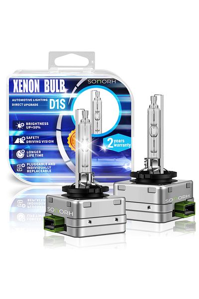 SONORH Set of 2 Xenon Bulbs D1S, 35W+35W, HID, 6000k, Plug&Play, Adapter, +50%, for Car Headlights, SONORH®