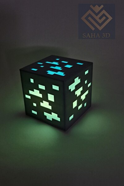 Battery Powered Illuminated Minecraftt Diamond Cube Block (Blue)