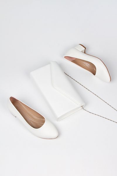MFT AYAKKABI Women's 3 cm Heeled Short Thick Heeled Shoes and Bag Set