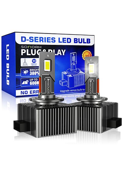 SONORH Xenon LED Bulbs D1S/D1R, 120W, 20000 Lumen, Canbus Plug&Play, 2 Pieces, Copper Fan and Cooling Rod