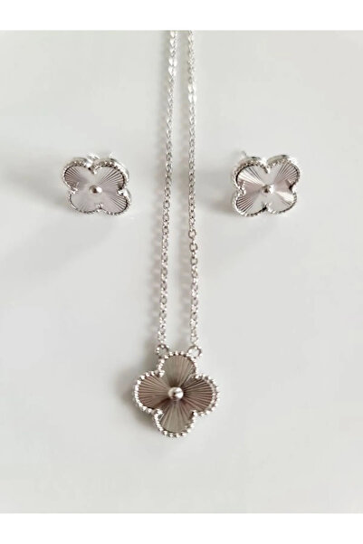 ANGELSS JEWELLERY Yonca Model Gümüş Kolye Küpe Seti  f (YONCA MODEL GÜMÜŞ KOLYE KÜPE SETİ)