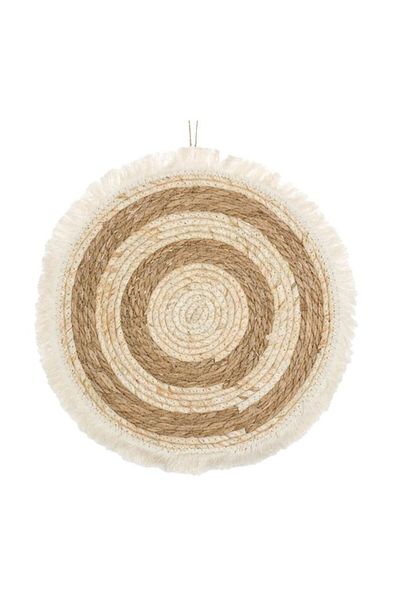 BREZIUM Decoratiune pentru perete rotunda, cu franjuri scurte, Bej/Maro, 40 cm