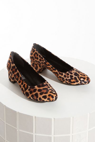 MFT AYAKKABI Women's Leopard 3 cm Heeled Short Thick Heeled Shoes