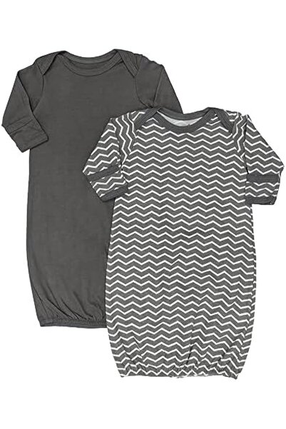 Moon Sleep Gowns Pack of 2 Swaddle Blankets for Baby Bed Comfort - Grey and Stripes Print