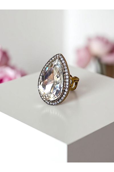 FAYRA ACCESSORIES Zircon Stone Big Water Drop Adjustable Ring