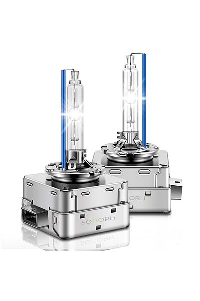 SONORH Set de 2 becuri xenon D1S/D1R, soclu metalic, 35W+35W, HID, 6000k, pentru faruri auto, +200%, SONORH®