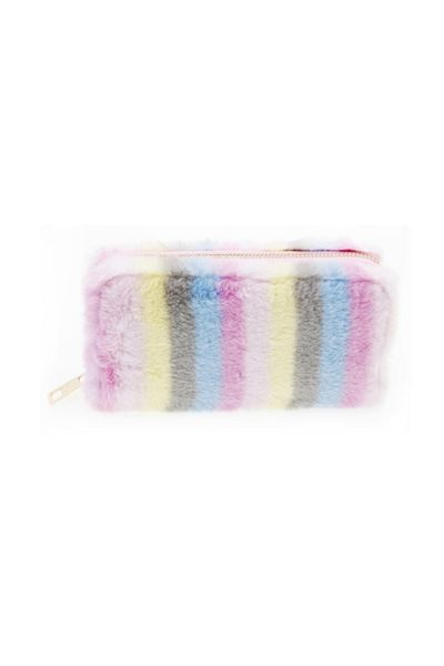 Tessero - Women's rectangular wallet with fluffy synthetic fur, multiple compartments, zipper closur