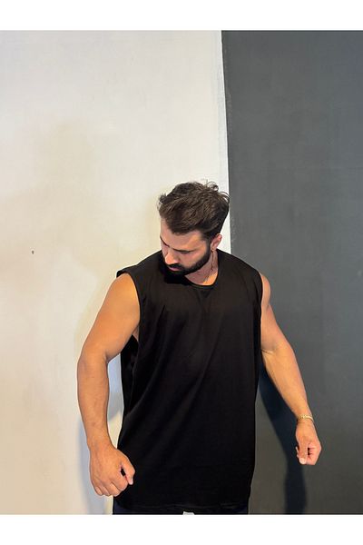 Bas Body FitnessWear قميص داخلي أسود سادة بدون أكمام مقاس كبير من القماش الممشط غير المطبوع