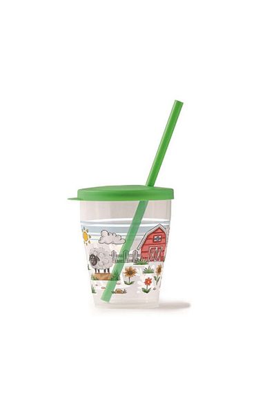 Snips Farm Kids Tumbler with Straw and Lid Green and Clear 385ml