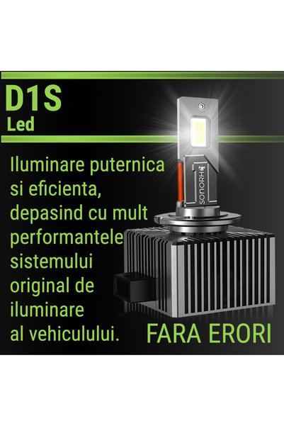 SONORH Becuri LED Xenon D1S/D1R, 120W, 20000 Lumeni, Canbus Plug&Play, 2 Bucăți, Ventilator și Tijă de Răcire din Cupru
