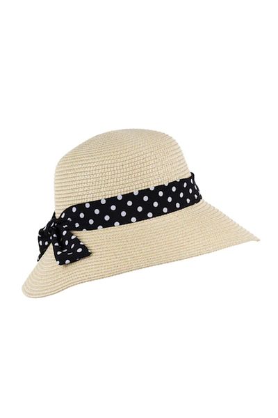 Intisimo Beach Hat, Women, Polka Dot Bow, Beige