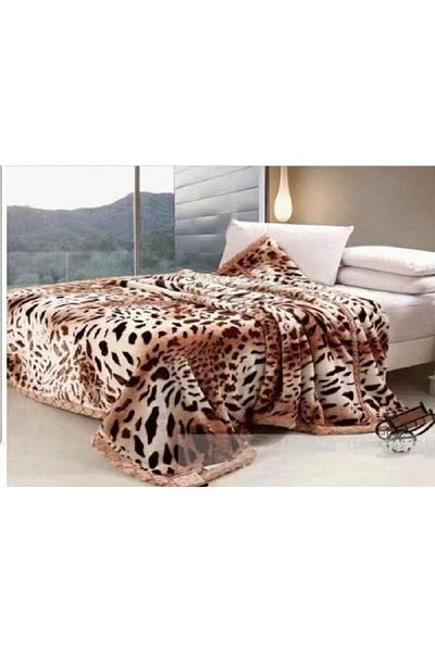 Sultan Cocolino double and fluffy blanket perfect for the cold season 200 x 230 cm, Brown-Cream, animal print