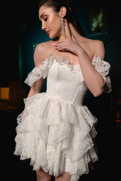 Gira official White Lace Off Shoulder Mini Dress