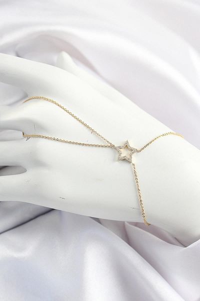 Celira Brass Gold Color Zircon Stone Star Model Şahmeran