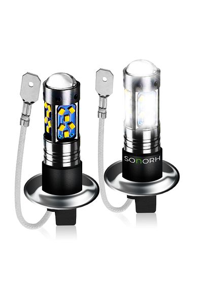 SONORH Set of 2 LED Bulbs H3, 27 SMD, Integrated Magnifier, 60W, 6000K cool white, Plug&Play, 30000 Hours