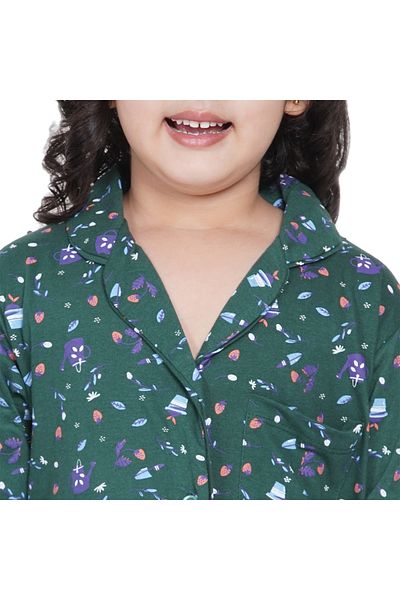LAUREN SMITH Girl's Pajama Set Long Sleeve Buttoned Top with pants 2 Piece Printed Sleepwear Cotton Pjs Set