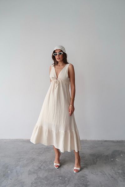 AÈC PRIVÈ Women's New Season Summer V-Neck Long Muslin Dress
