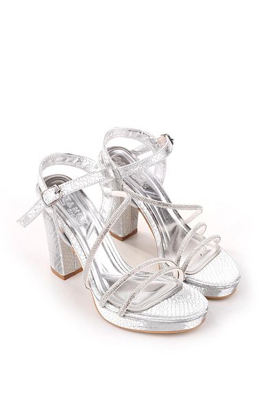 Papuçsepeti Shoe Basket 4752 Women's 10.5 cm Heel Platform Stone Evening Dress Sandals