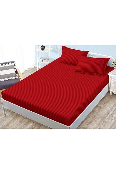 Sonia-home Bed cover and 2 pillowcases, with elastic, Sonia-Home, Damask, 2 persons, Plain, 160x200cm, Red