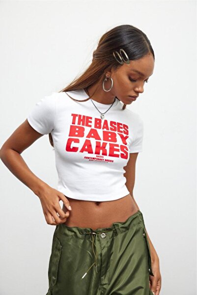 bases. Kadın Bisiklet Yaka Kısa Kol Crop Siyah Çizgili T-shirt
