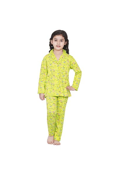 LAUREN SMITH Girl's Pajama Set Long Sleeve Buttoned Top with pants 2 Piece Printed Sleepwear Cotton Pjs Set